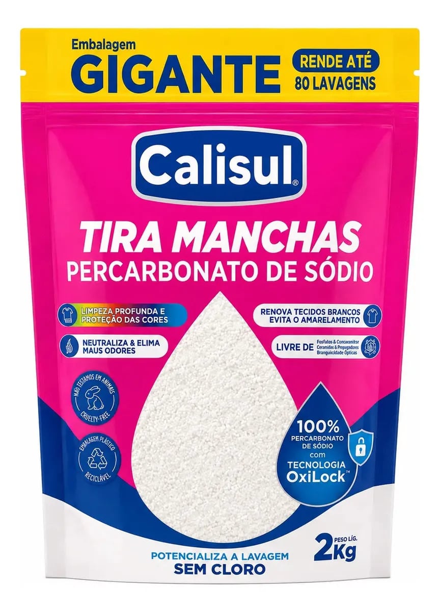 Percarbonato De Sódio Calisul 2kg Tira manchas Roupas Brancas e Coloridas Tamanho Familia — Cuidado da Casa e Lavanderia