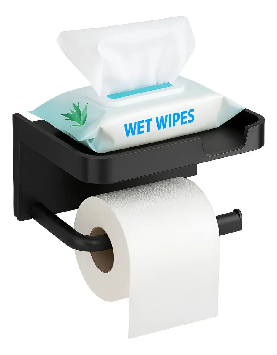 Suporte Porta Papel Higiênico Fixação Por Adesivo Resistente Com Prateleira Para Lenço Umedecido Celular Chaves Decoração Organizador Para Banheiro Lavabo Pared — Banheiros