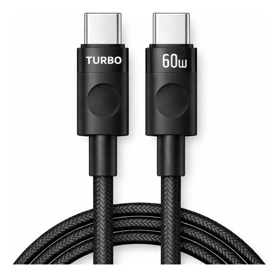 Cabo Carregador Usb-c Tipo C Turbo 60w Carga Rápida Nylon Trançado Premium 1M Resistente Compatível Samsung Xiaomi Motorola iPhone 15 16 17 18 Notebook Tablet T — Acessórios para Celulares