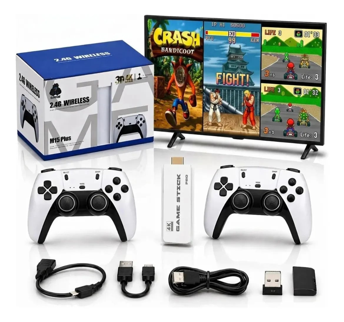 Adaptador Videogame M15 Hdmi 2 Controles Players Branco Bivolt Stick Usb — Acessórios para Áudio e Vídeo