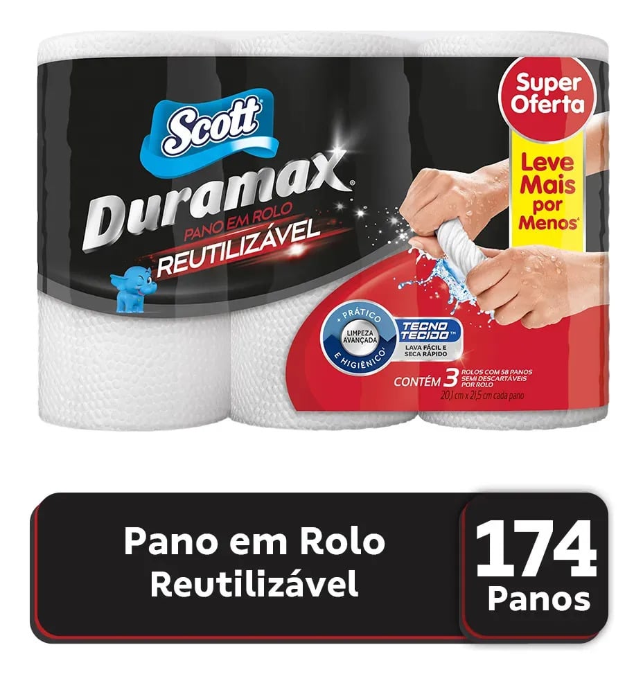 Pano Reutilizável Duramax Com 3 Rolos De 58 Unidades Cada Branco Scott — Cuidado da Casa e Lavanderia