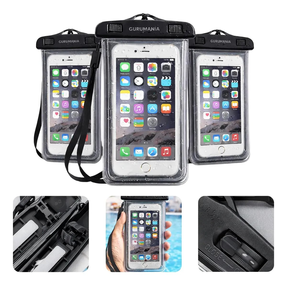 Kit 3 Capinha Impermeável Capa a Prova Dagua Celular Cor Preta Universal Gurumania — Acessórios para Celulares