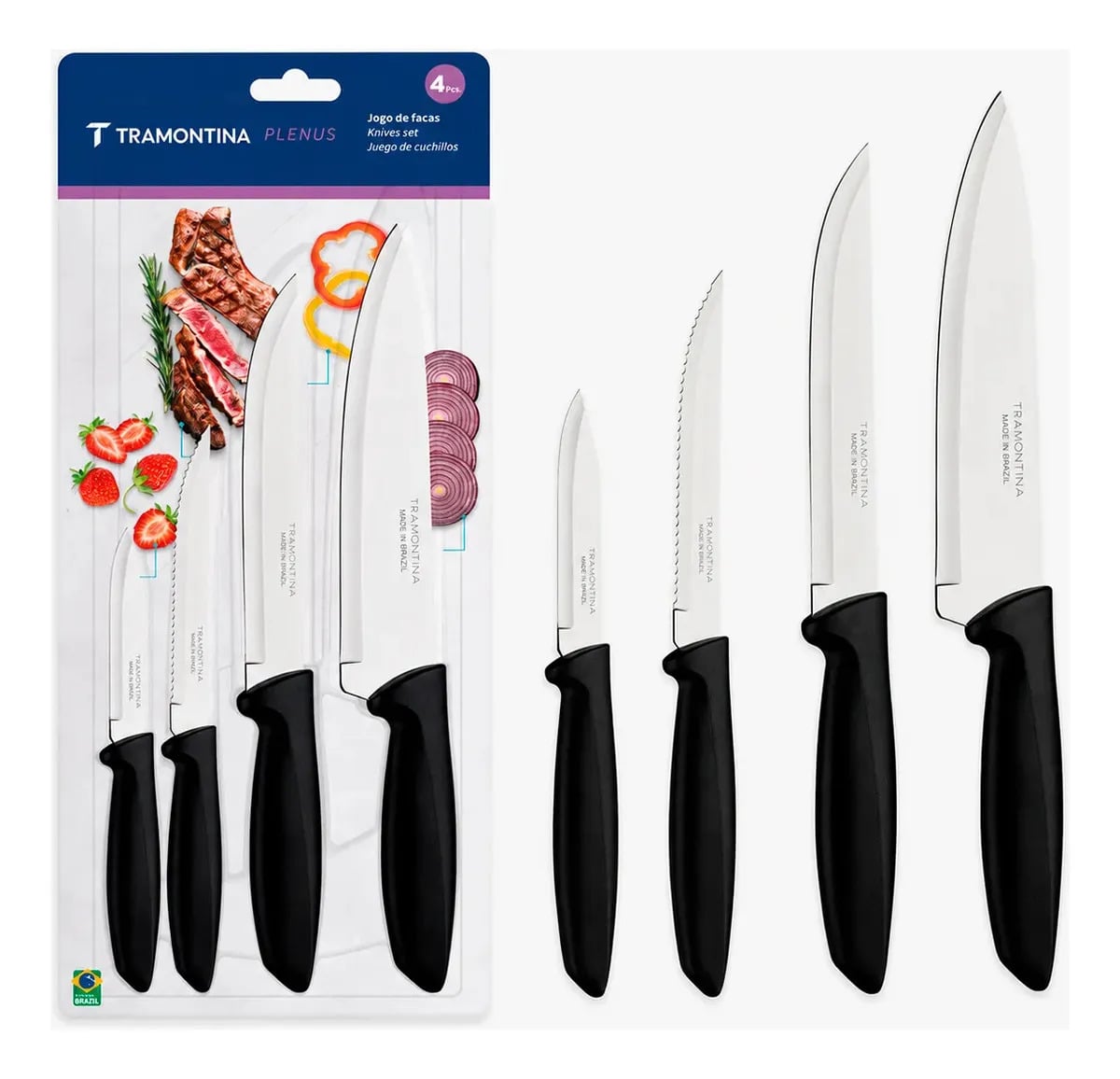 Jogo Facas Tramontina Kit Conjunto Faca Cozinha Churrasco 4p — Utensílios úteis