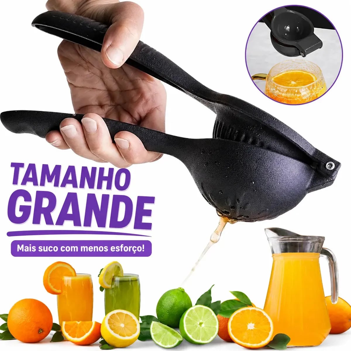 Espremedor de limão laranja manual resistente grande forte preto efigen — Utensílios úteis