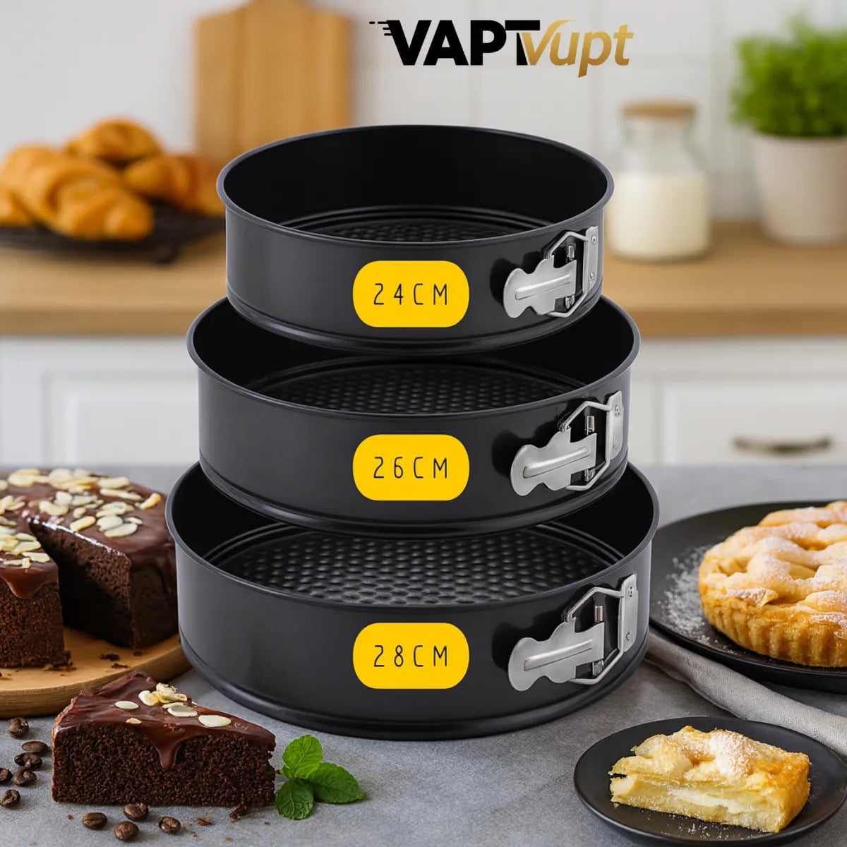 Kit 3 Formas Fundo Removível Antiaderente Para Bolo Torta Assadeira Vapt Vupt Cor Preto — Cozinha