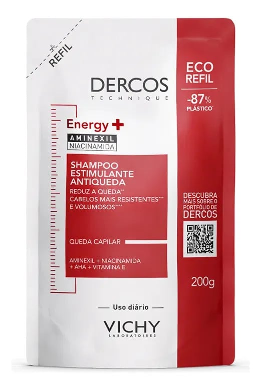 Shampoo Antiqueda Estimulante com Aminexil, Dercos Energy+ Vichy, 200g — Cuidados com o Cabelo