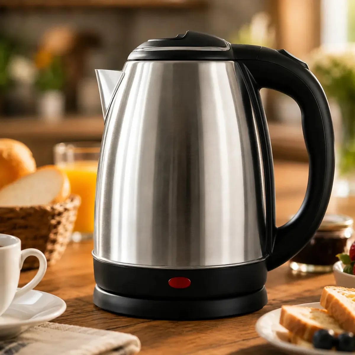 Chaleira Elétrica Inox 1,8 Litros Jarra Aquecedora Com Desligamento Automático e Base Giratória Aquecimento Rápido Alça Ergonômica Para Escritório Casa Cozinha — Pequenos Eletrodomésticos