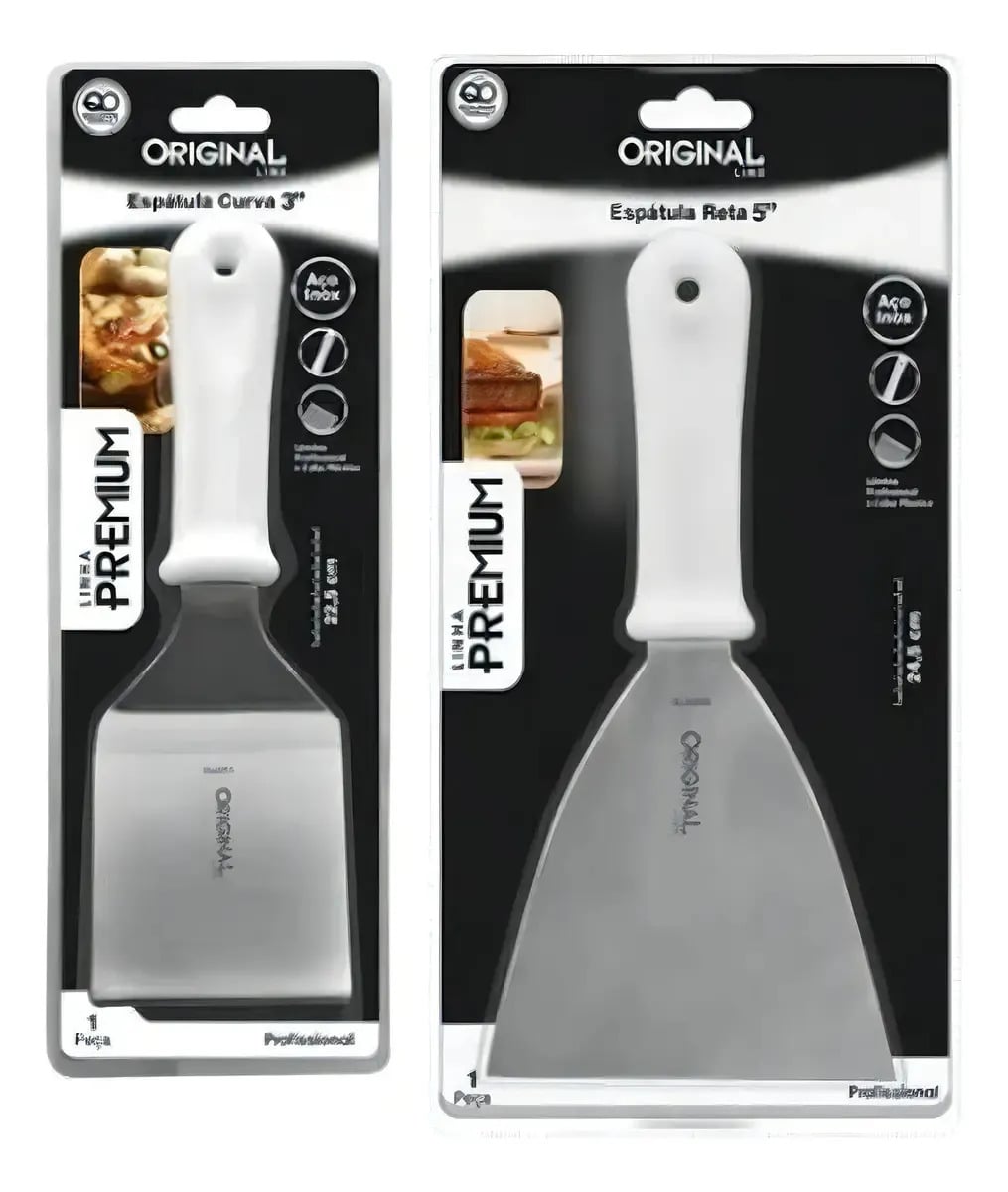 Kit 2 Espátulas Cb Shop De Chapa Inox Reta E Curva Chapeiro Cozinha Hamburguer Profissional — Utensílios úteis