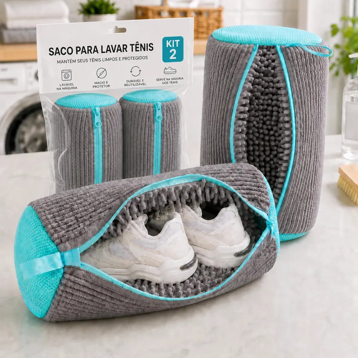 Kit 2 Sacos Para Lavar Tênis E Sapatos Em Máquina De Lavar – Saco Telado Anti-Impacto Com Fechamento Em Zíper — Cuidado da Casa e Lavanderia