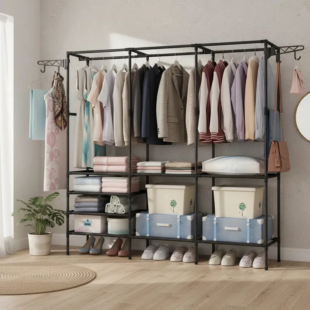 Cabideiro Arara Closet Roupas Sapateira Triplo Cor Preto — Organização para Casa
