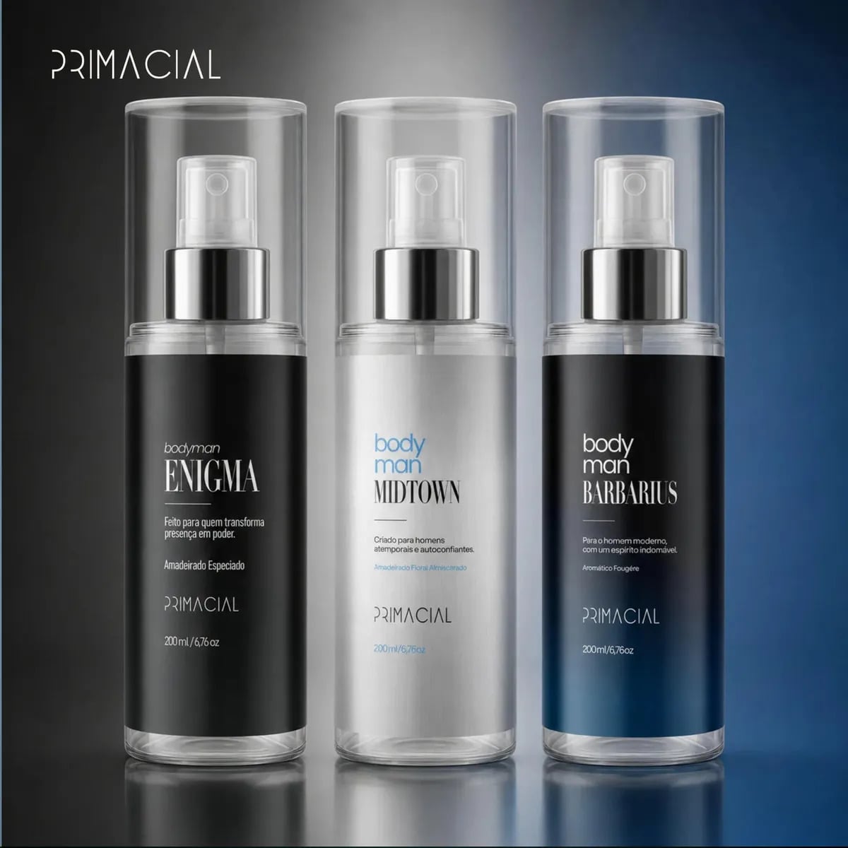 Kit Body Splash Masculino Barbarius + Enigma + Midtown 200ml — Perfumes