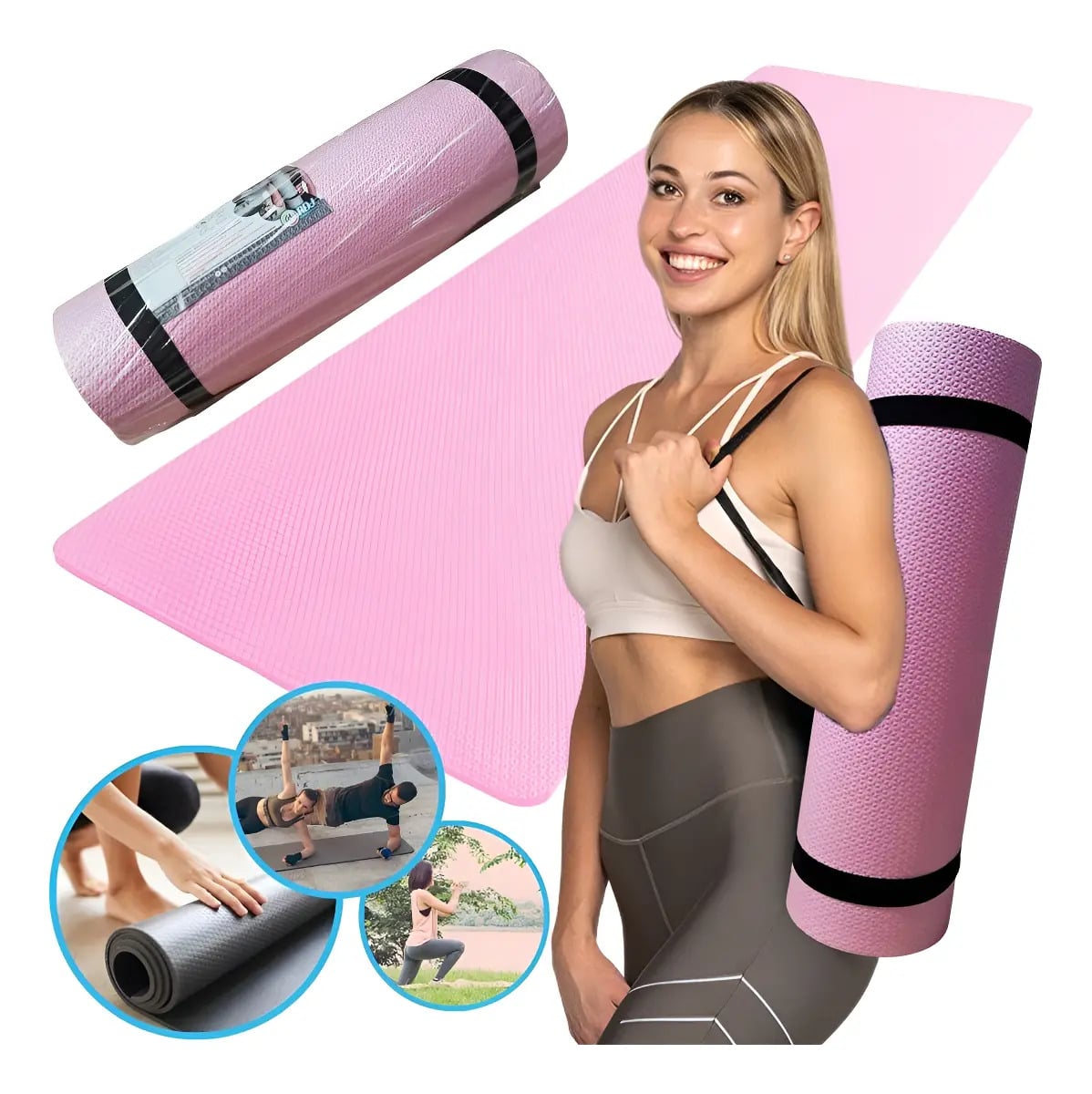 Tatame Esteira Para Yoga Exercícios Físicos 1,80mx53cmx10mm Cor Rosa — Fitness e Musculação