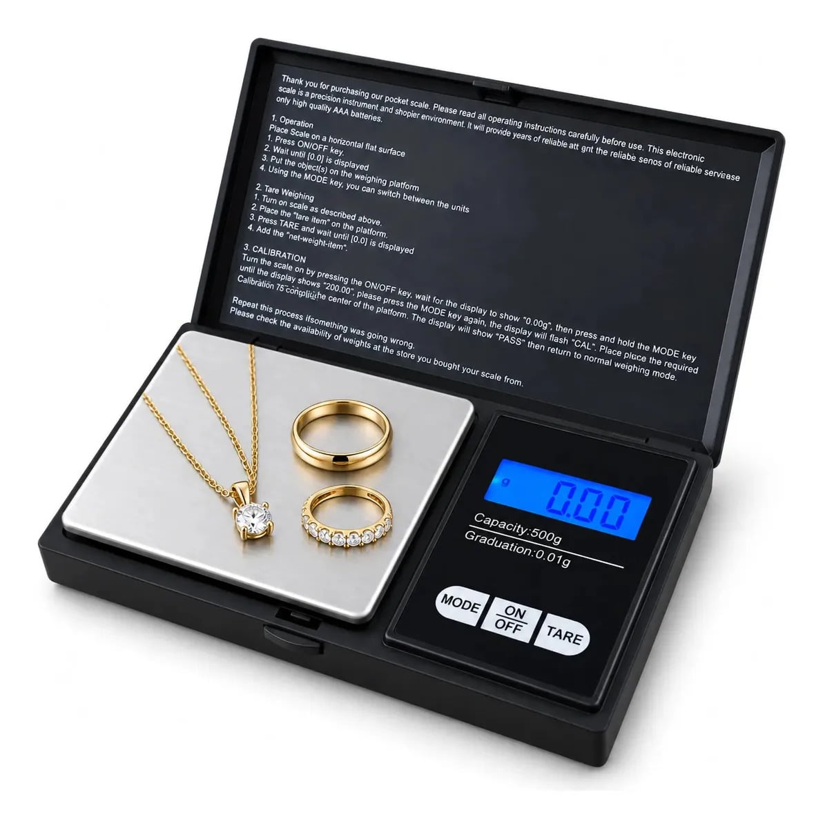Balança Digital de Precisão Portátil para Joias e Cozinha – 500g Com 0.01g — Utensílios úteis