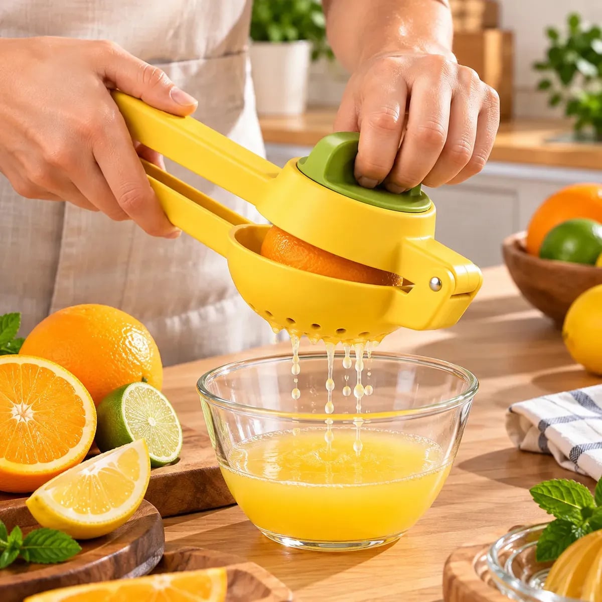 Espremedor De Laranja e Limão Grande Portátil Premium Manual Suco Reforçado Gourmet Resistente Plus Frutas Forte Profissional Verde/Amarelo — Utensílios úteis