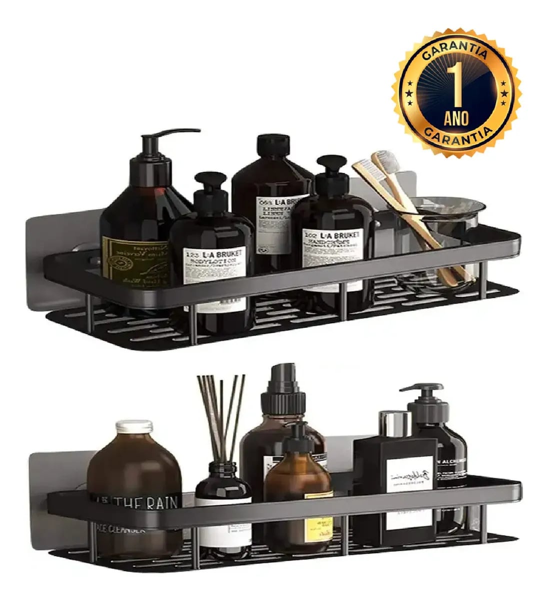 Kit 2 Suporte Porta Shampoo Sabonete Prateleira Banheiro Adesivo Parede Sem Furar Box Luxo Cor Preto Homeroarte — Banheiros