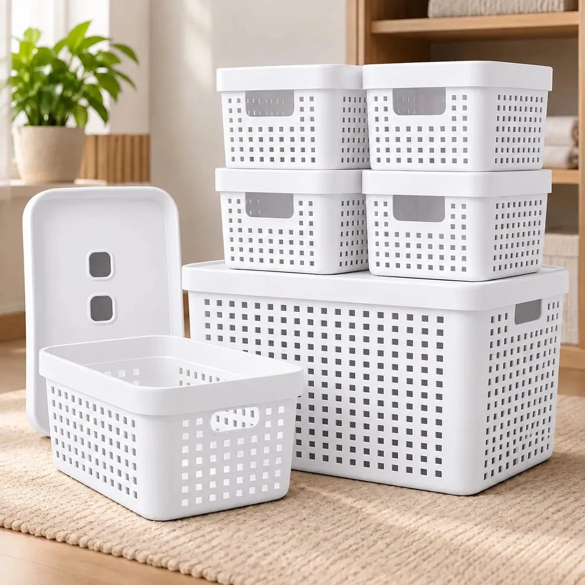 Kit 6 Caixas Organizadoras Com Tampa Invisivel 2l 4,5l 17l Cor Branco — Enfeites e Decoração da Casa