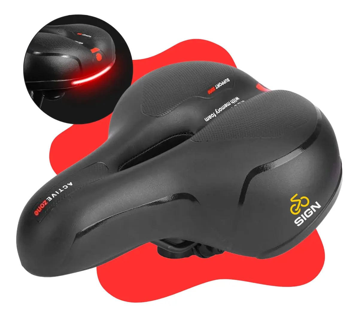 Banco Bike Selim Grande Para Bicicleta Super Comfort Molas Vazado Gel Tech Com Refletor Spinning Mtb Confortável Resistente Cor Preto Sign — Ciclismo
