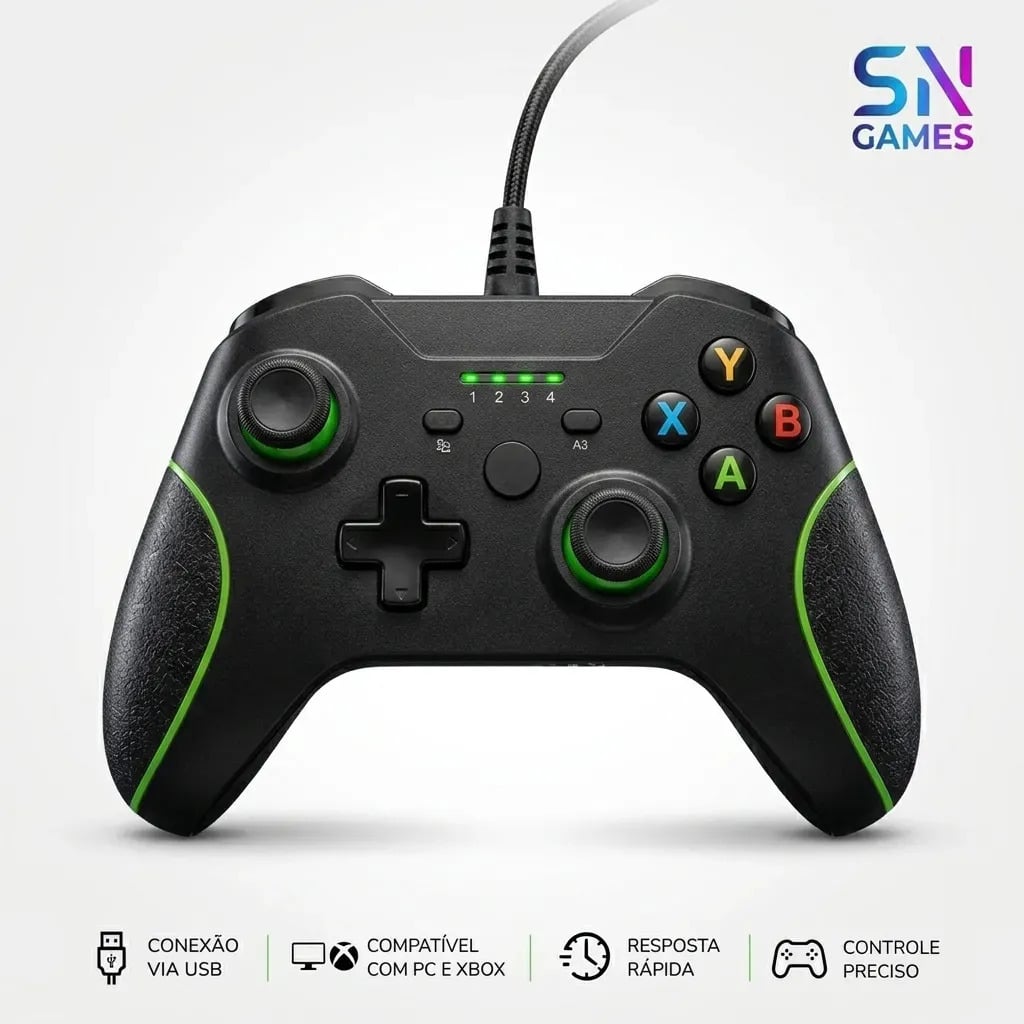 Controle Sngames Com Fio para Xbox One, Series e PC Com Vibração — Controles de console