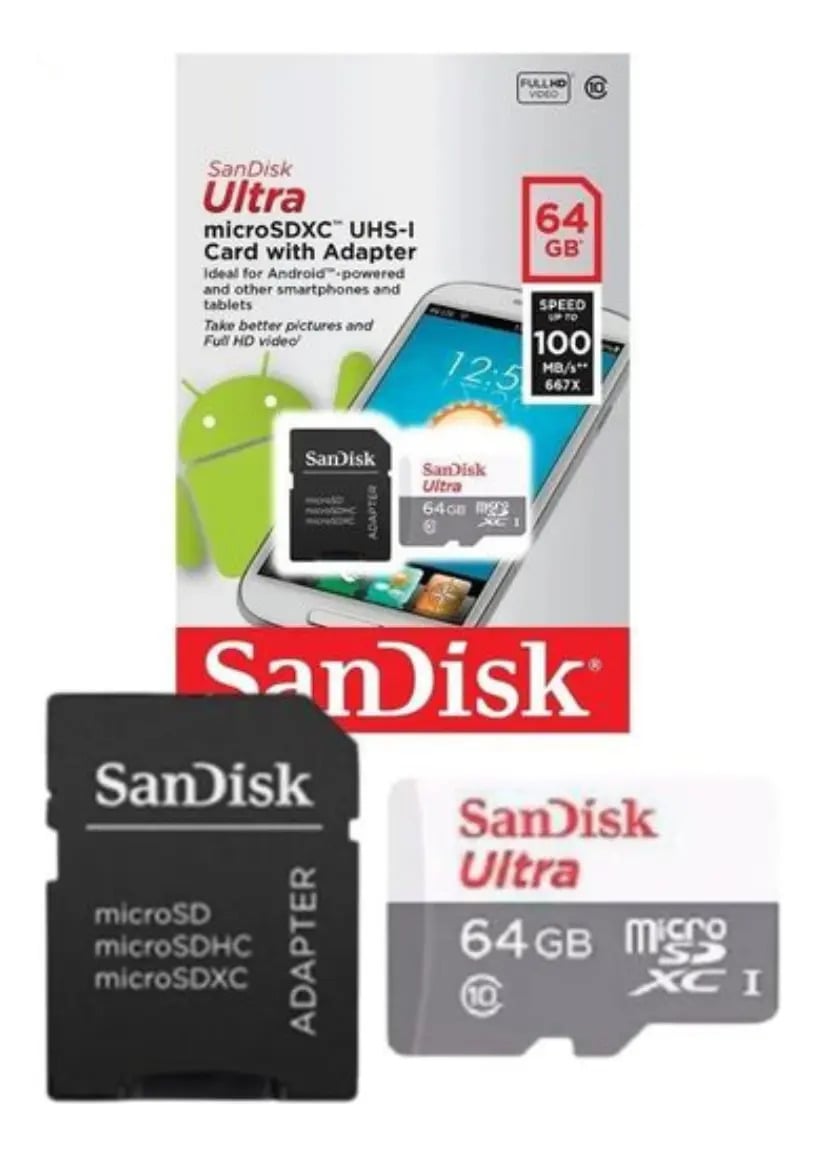 Cartão de memória SanDisk Ultra com adaptador SD 64GB - Modelo SDSQUNS-064G — Acessórios para Celulares