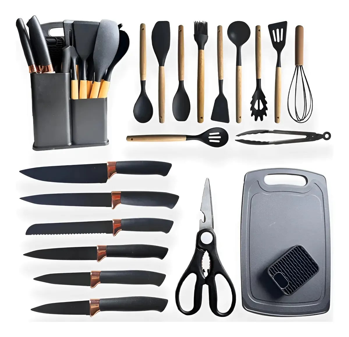 Conjunto 19 Peças Utensílios Cozinha Silicone Apoapp Preto — Utensílios úteis