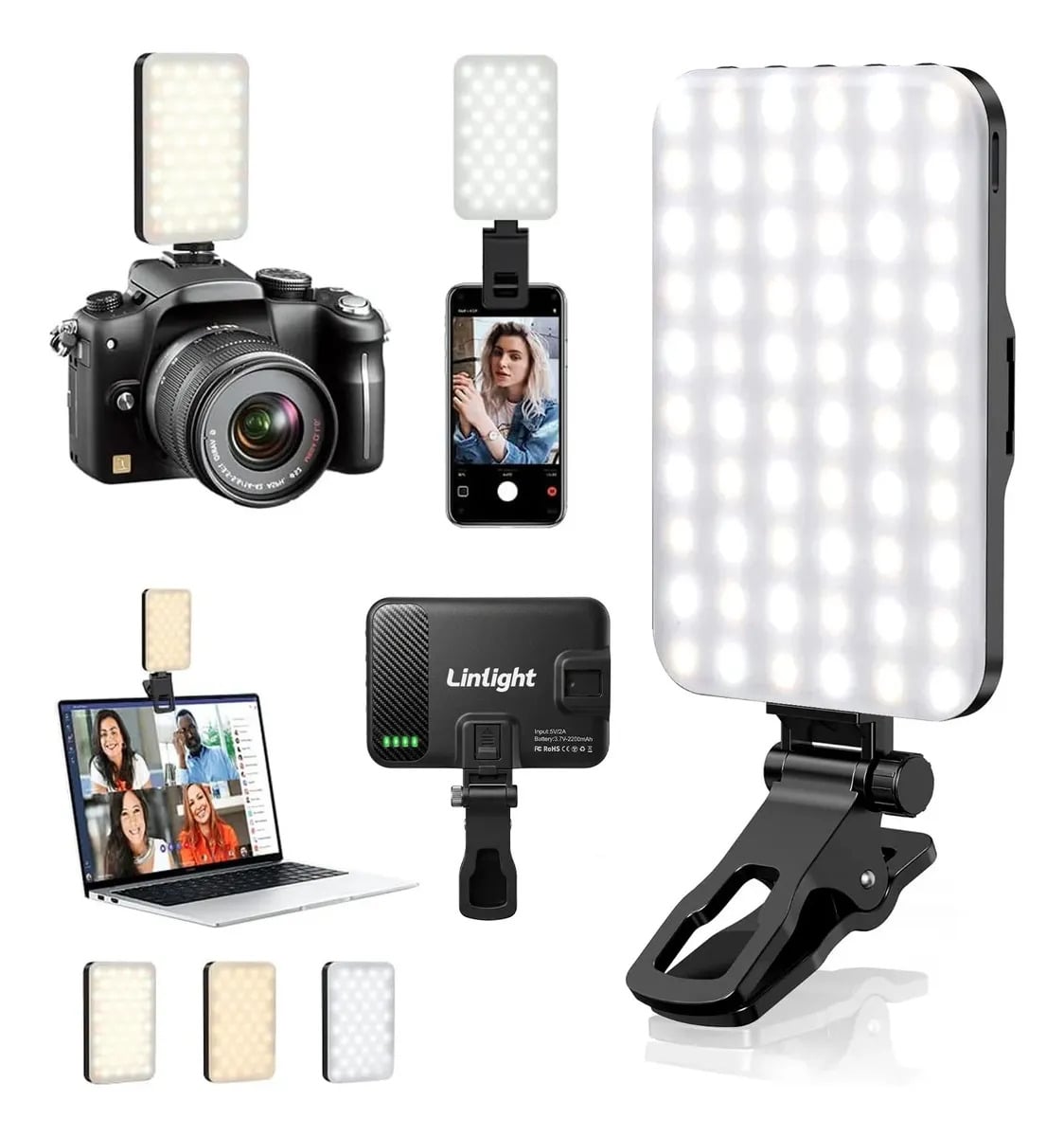 Selfie Ring Light Luz Para Celular Notebook E Câmera Led Recarregável C/clipe E Tripé — Acessórios para Celulares