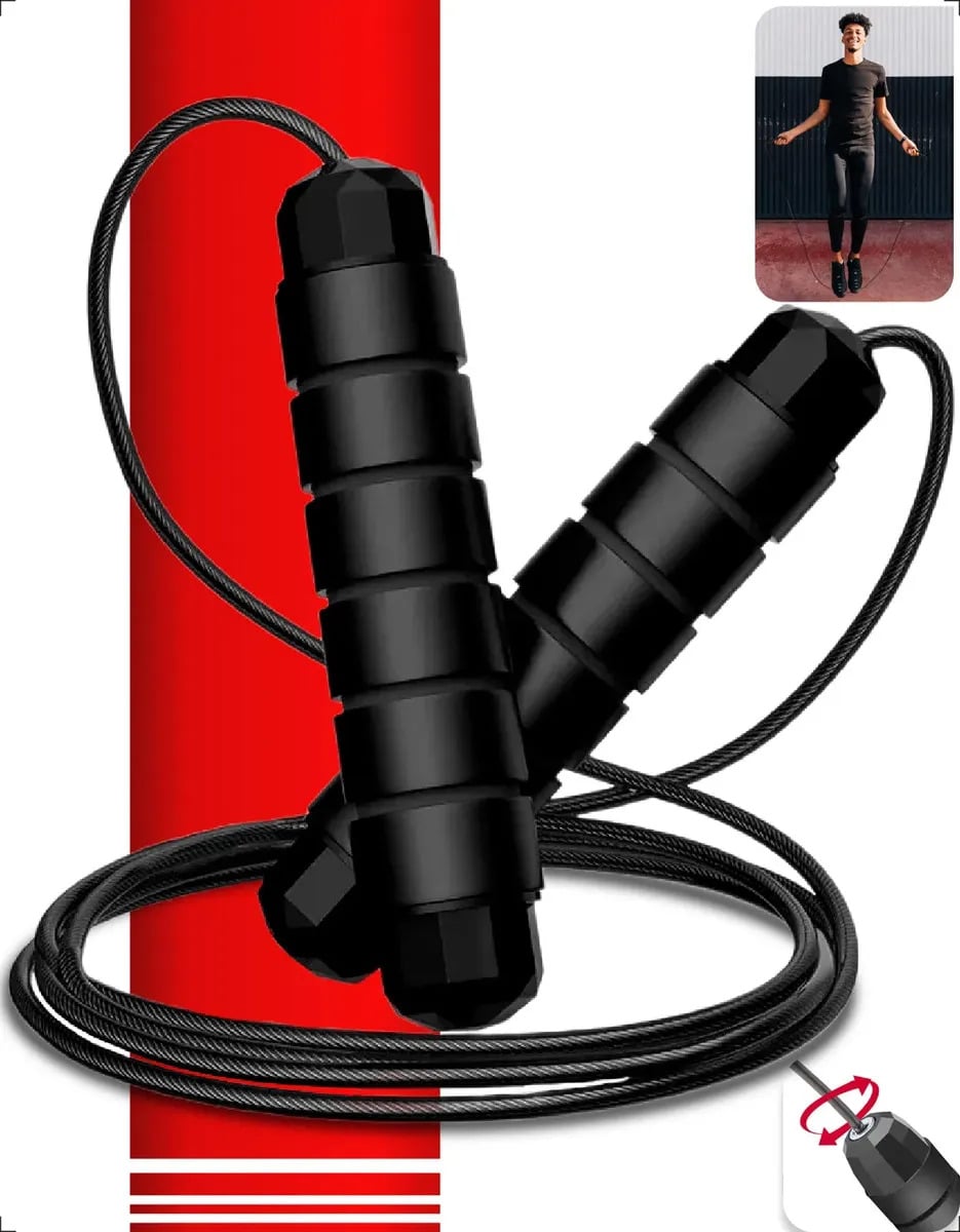 Corda de Pular Speed Rope 3M Profissional Academia Fit com Rolamento Duplo Cabo de Aço e Pegadores Emborrachados Ajustável — Fitness e Musculação