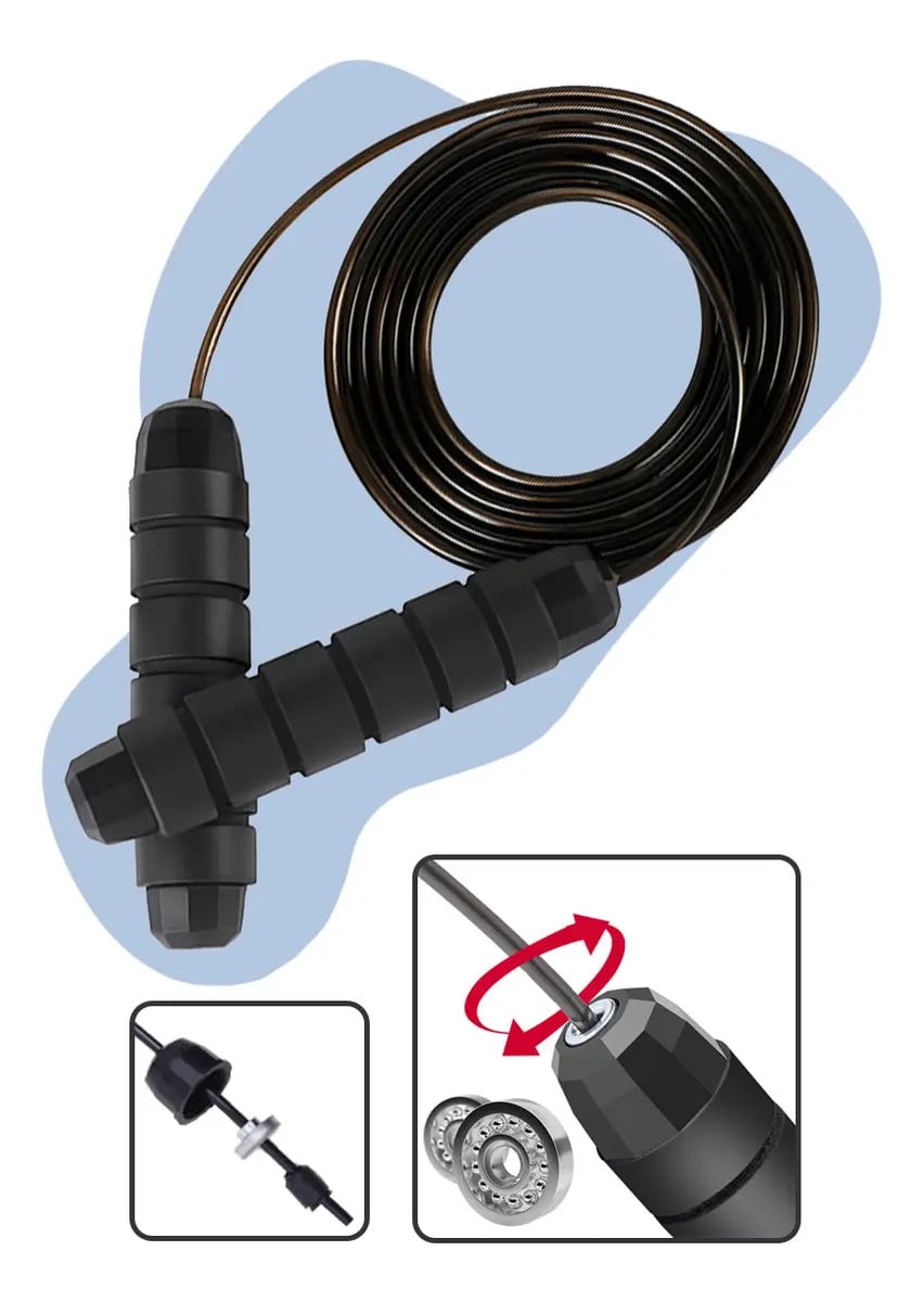Corda de Pular Speed Rope 3M Profissional Academia Cross Fit com Rolamento Duplo Cabo de Aço e Pegadores Emborrachados Ajustável — Fitness e Musculação