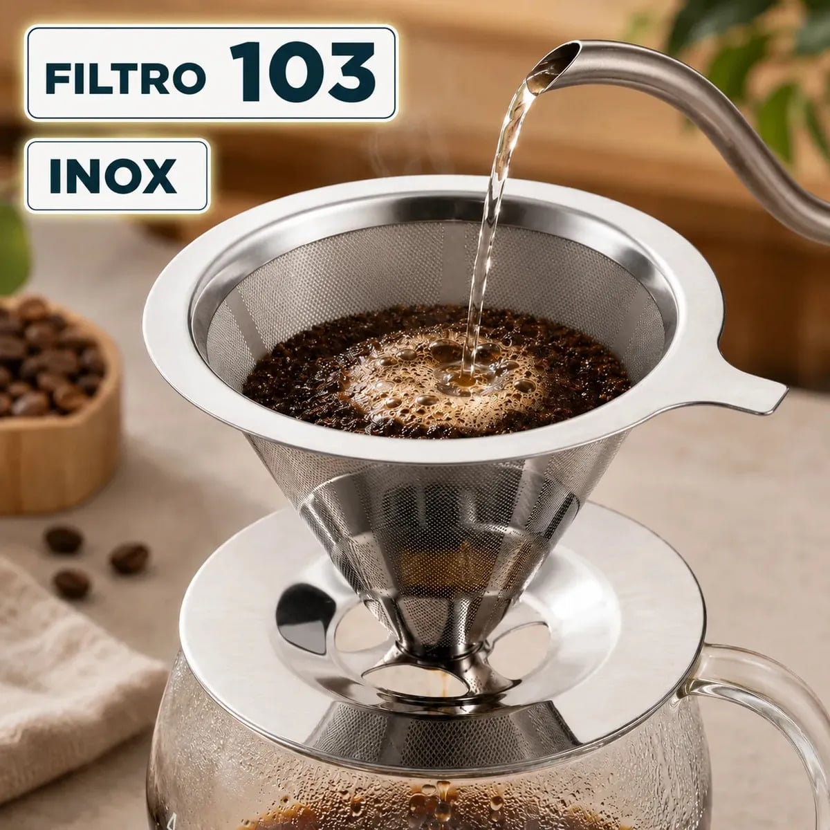 Filtro Permanente Café 103 Aço Inox Reutilizável Coador Universal Malha Fina Lavável Sem Papel Alta Durabilidade Premium — Cozinha