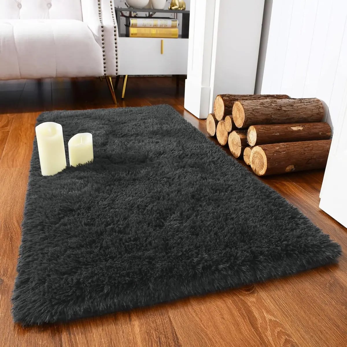 Passadeira Corredor 1,00x0,60 Tapete Super Peludo Beira De Cama Sala Quarto Cinza Texfine — Têxteis de Casa e Decoração