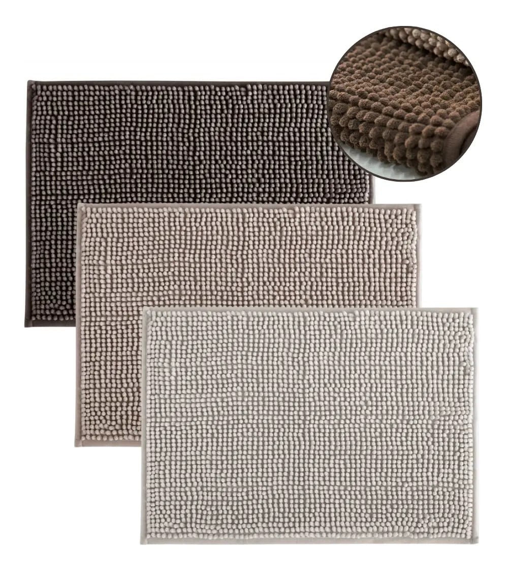 Kit 3 Tapetes De Banheiro Microfibra Bolinha Antiderrepante Cor Sortido — Banheiros