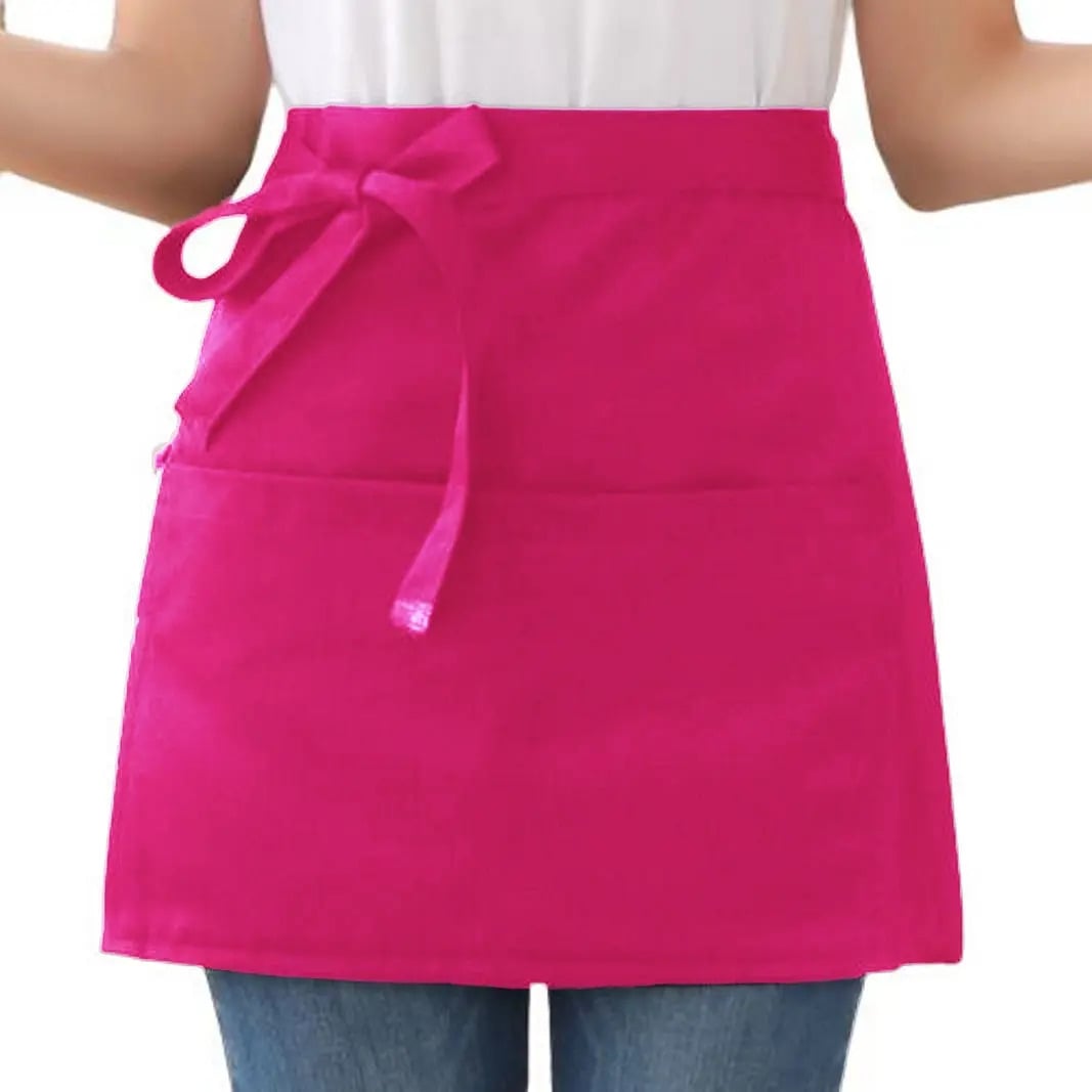 Avental Brim Cintura Curto 2 Bolsos Algodão Chef Atendente Cor Rosa-chiclete Desenho Do Tecido Liso — Têxteis de Casa e Decoração