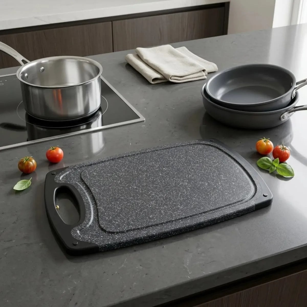 Tábua de Corte Antiderrapante de Polipropileno Preta 30 x 20" para Carne e Legumes CHEF D — Utensílios úteis