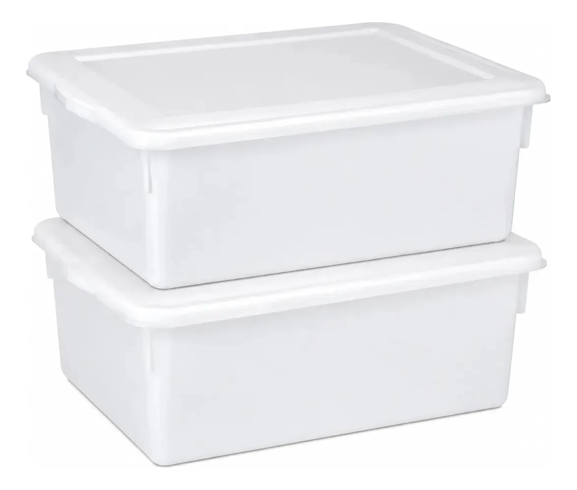 Kit 2 Caixas Organizadoras Plástico Tampa Branca 16,5L Pleion — Enfeites e Decoração da Casa