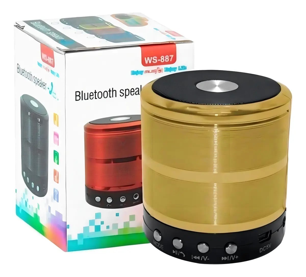 Caixa De Som Bluetooth Mini Speaker Ws-887 Caixinha De Som Cor Dourado — Periféricos para PC