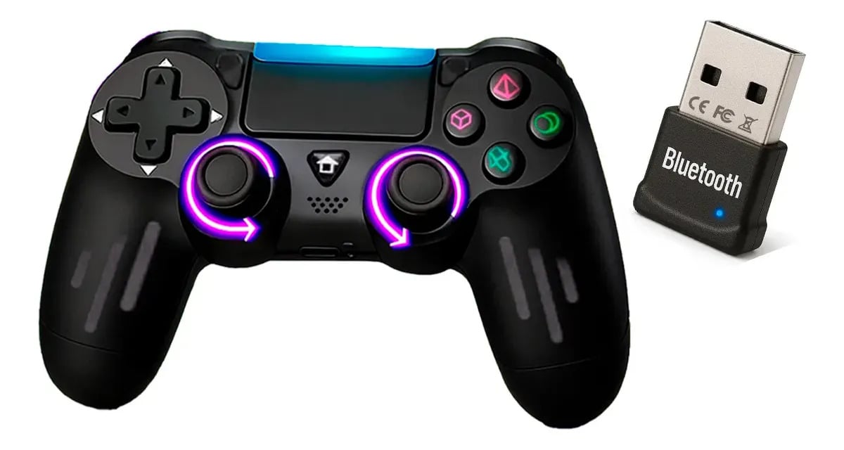 Controle Gamer Bluetooth Pc/notebook + Adaptador Usb Sem Fio Preto — Controles para PC e celular