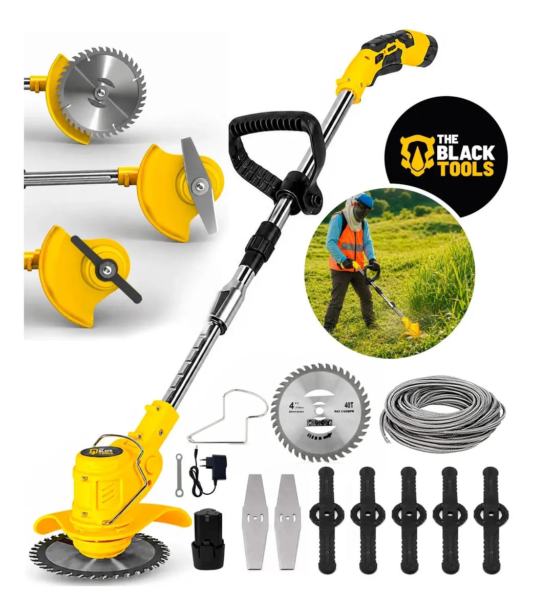 Roçadeira Aparador Grama A Bateria Recarregável 460w Profissional Com Acessórios Tcg12b The Black Tools — Ferramentas para Jardim