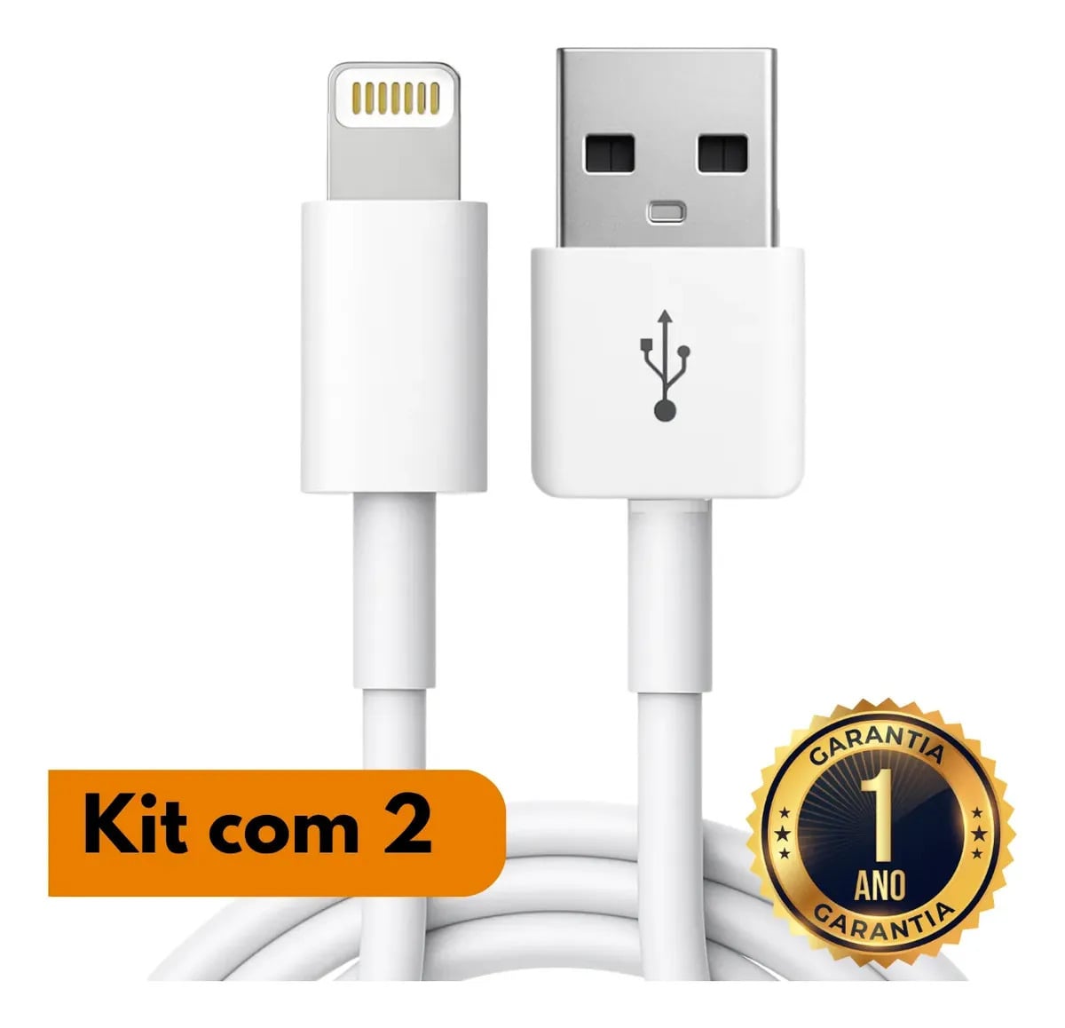 Kit 2 Cabos Carregador Turbo 27w Compatível Com iPhone 7 8 Plus X Xr Xs 11 12 13 14 Pro Max Branco — Acessórios para Celulares