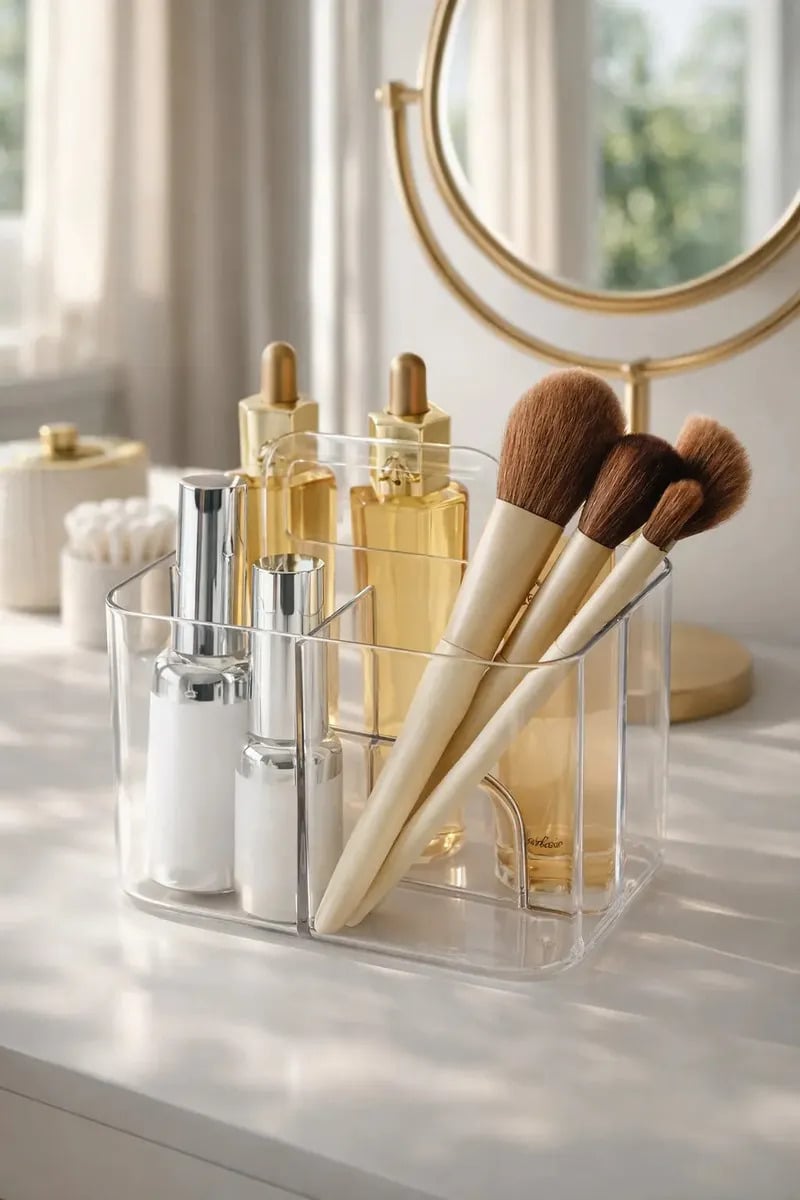 Organizador Multiuso Mesa Maquiagem Pincel Skincare Banheiro Cristal — Organização para Casa