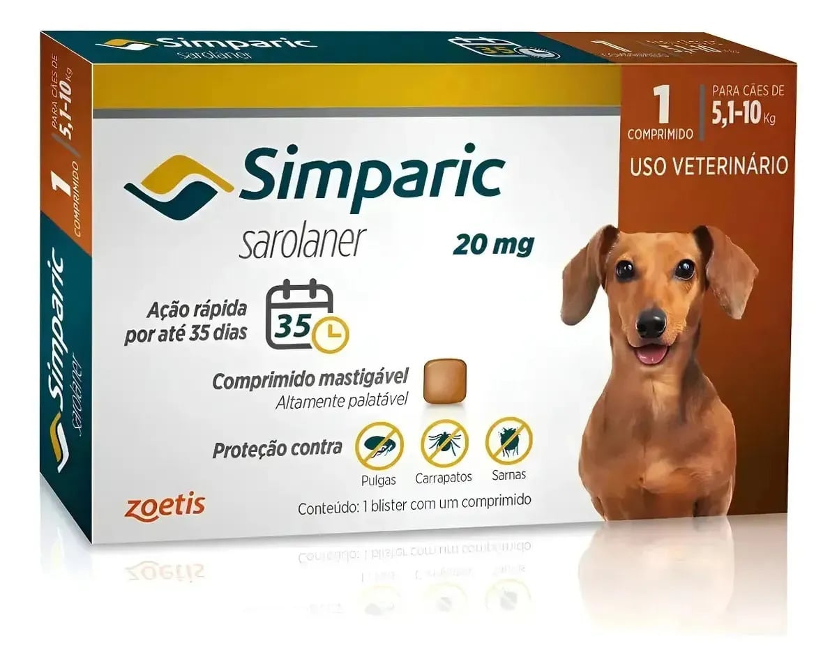 Simparic 20mg Antipulgas Cães 5 A 10kg 1 Comprimidos Zoetis — Cães