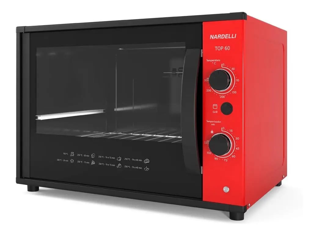 Forno Nardelli Elétrico Bancada Top 60 Litros Cor Vermelho — Eletros de cozinha