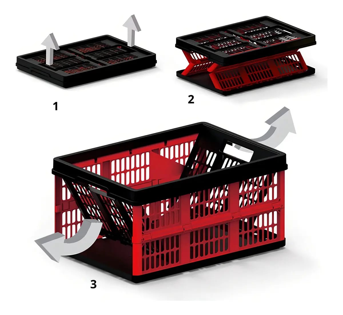 Helsim Dobrável caixa plástica organizadora multiuso 30kg 45L cor vermelho — Enfeites e Decoração da Casa