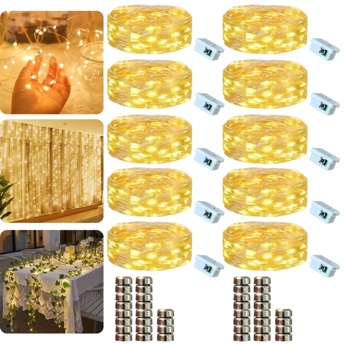 Kit 10 Fio Fada Cordão Luz Decoração Artezenato Luzes De Fada Led Pisca 2m 20 Leds Iluminação Pilhas Para Garrafas Árvore De Natal Casamento — Enfeites e Decoração da Casa
