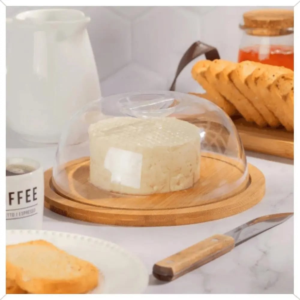 Queijeira Class Home Tampa Acrílica Bambu 19cm Antibacteriana — Utensílios úteis