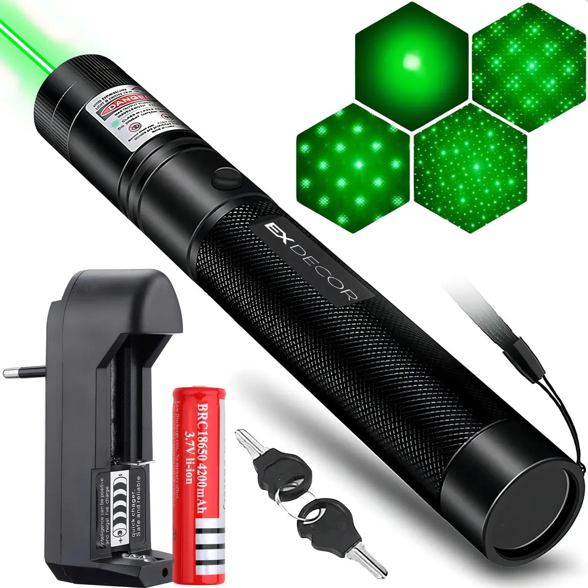 Caneta Laser Verde Ultra Forte Alcance 100km Recarregavel Para Trilhas Apresentações Profissionais Astronomia Prova D'agua Marca EX Decor — Acessórios para Áudio e Vídeo
