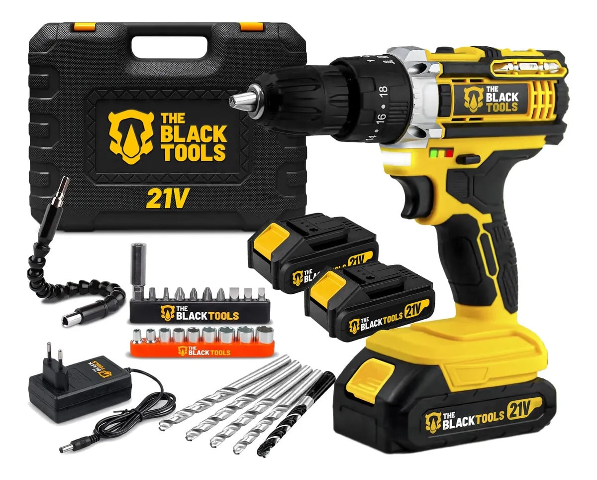 Parafusadeira Furadeira De Impacto The Black Tools Profissional TB-21PX 2 Baterias Com Maleta 60Hz Amarelo — Ferramentas Elétricas