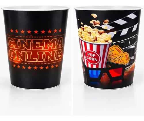Kit 2 Baldes De Pipoca 3 Litros Pote Popcorn Cinema Filme Preto — Descartáveis para Festa