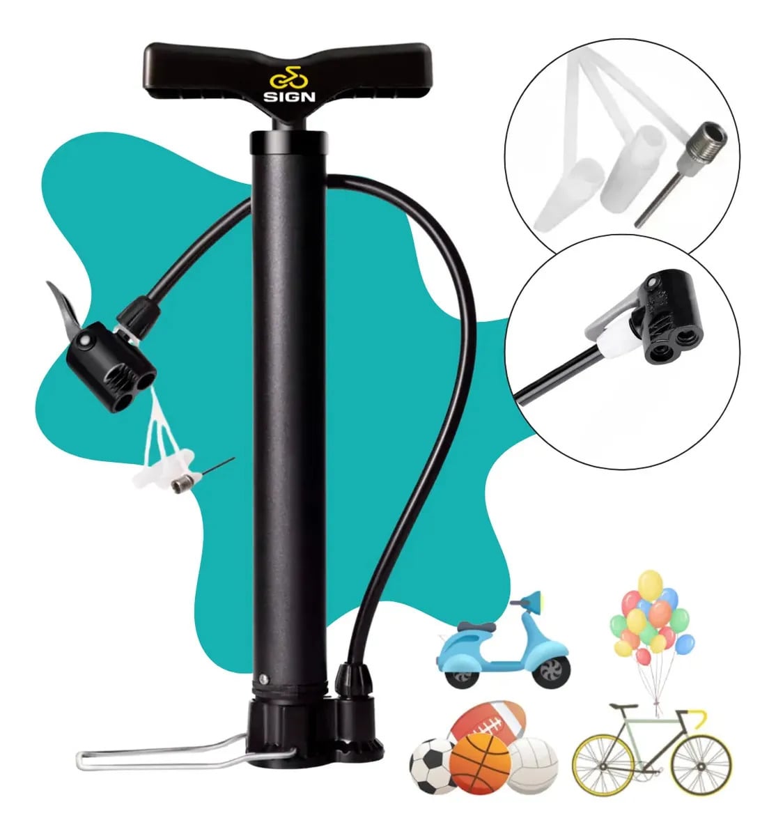 Bomba Para Pneu de Bicicleta Portátil De Ar Manual 3 Bicos 2 Válvulas Fina E Grossa Encher Pneus De Bike Carro Moto Bola Balão Colchão Inflável Bico Schrader E — Ciclismo