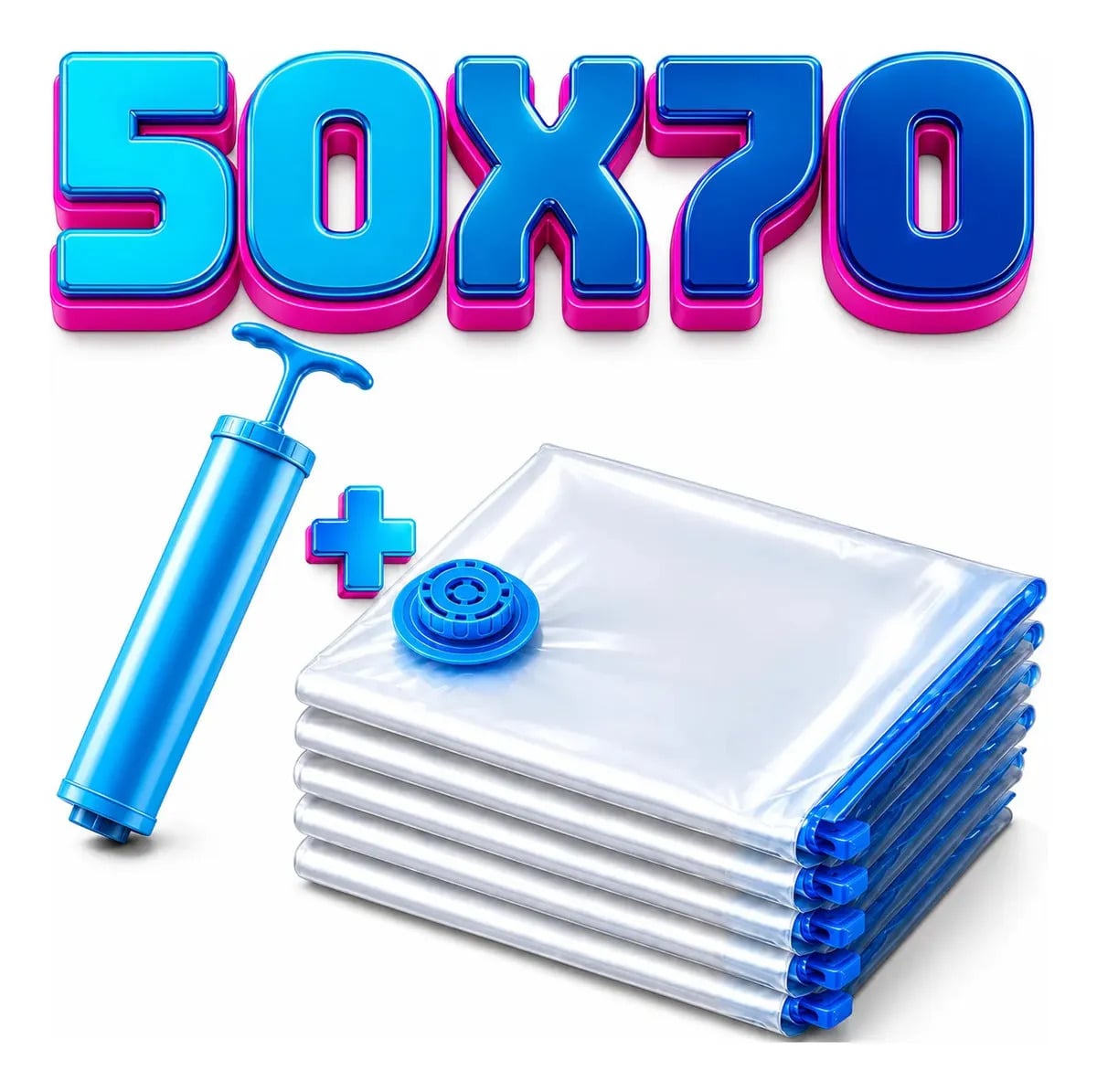 Kit 5 Sacos a Vácuo Ak Acessórios 70x50 cm Com Bomba de Sucção para Roupas — Organização para Casa