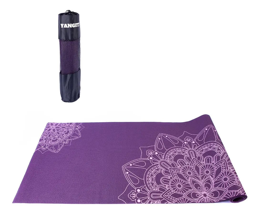 Tapete Yoga Mat Pilates Pvc Ecológico 5mm Mandala Yangfit Violeta — Fitness e Musculação