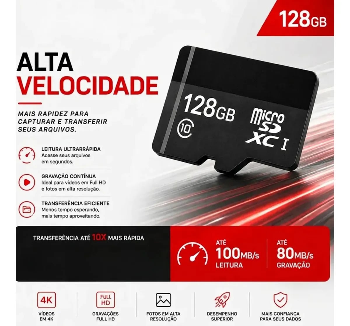 Cartão MicroSDXC Techfun Ultra 128 GB Classe 10 com Adaptador SD para Celular e Switch — Acessórios para Celulares